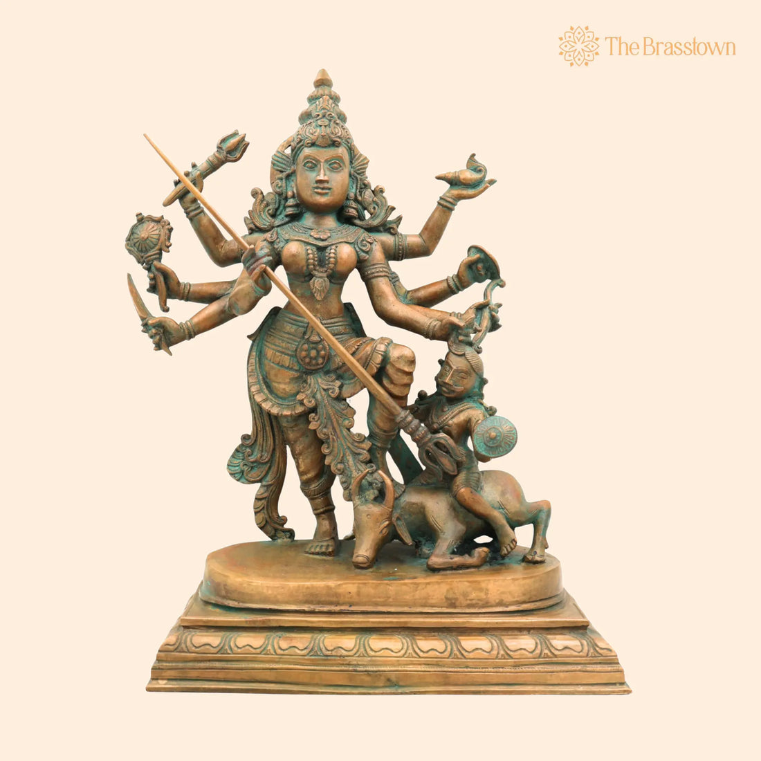 Handcrafted Bronze Durga Devi Idol – Mahishasura Mardini Simhavahini Shakti Murti in Panchaloha for Temple &amp; Home 16 Inch 1