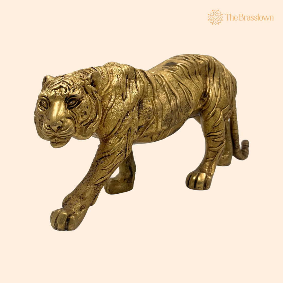 Brass Tiger Idol Shera Vyaghra Baagh Murti – Handcrafted Peetal Pittal Sculpture, Indian Tiger Figurine for Home Décor &amp; Temple 1