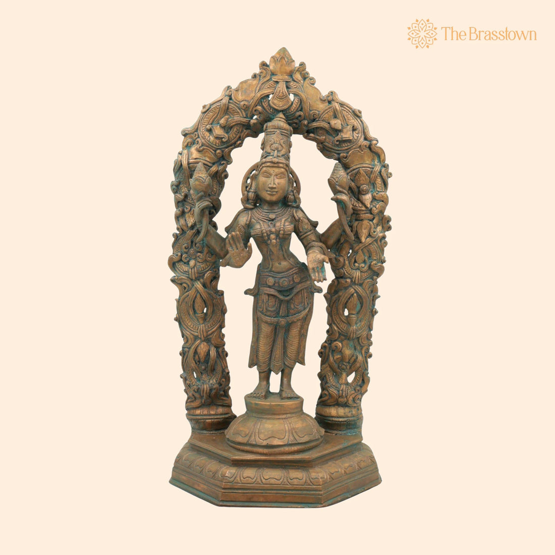 Handcrafted Bronze Mahalakshmi Idol with Prabhavali – Panchaloha Sri Lakshmi Devi, Goddess Laxmi ji for Pooja &amp; Décor 1