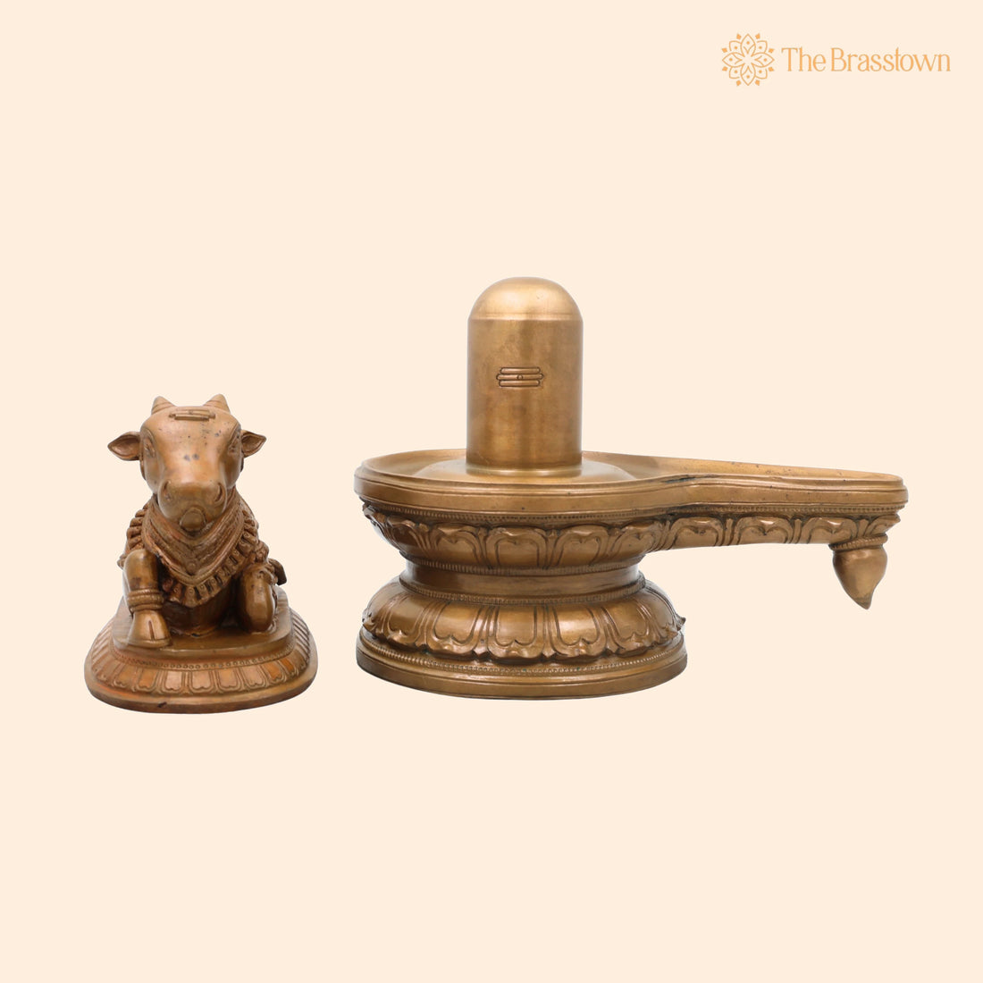 Panchaloha Shiva Lingam with Nandi – Bronze Shivling Basava Idol, Handmade Shivalinga Nandikeshwara Murti for Puja &amp; Home Décor 7 Inch 1