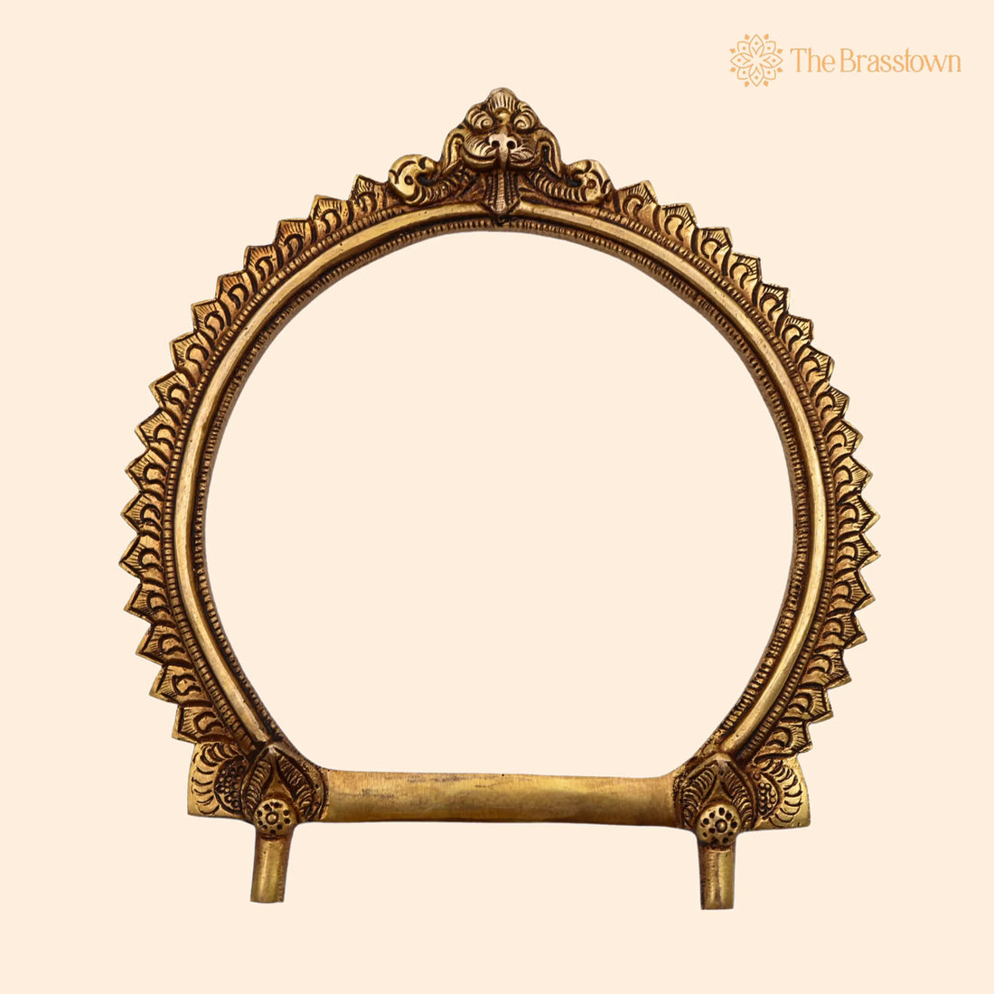 Brass Round Prabhavali Arch Frame – Handcrafted Kirtimukha Tiruvachi Wall Hanging for Deity, Prabhawali Prabhaval for Temple &amp; Home Décor 8 Inch 1
