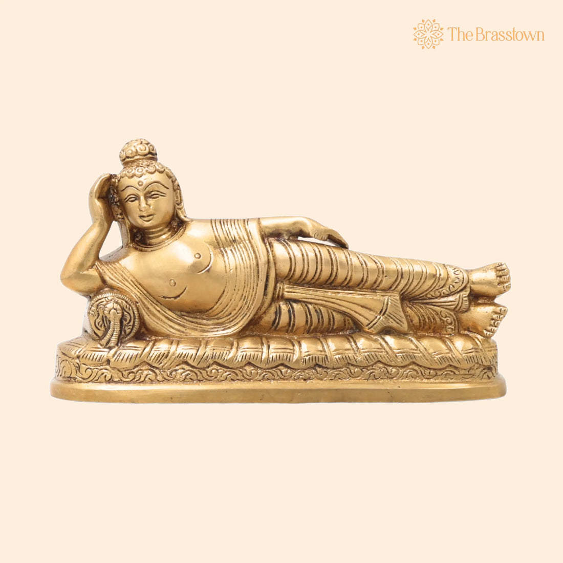 Sleeping Buddha Brass Idol – Handcrafted Buddha Statue, Meditating Buddha Murti, Reclining Buddha Figurine for Home Décor, Temple 3.5 Inch 1