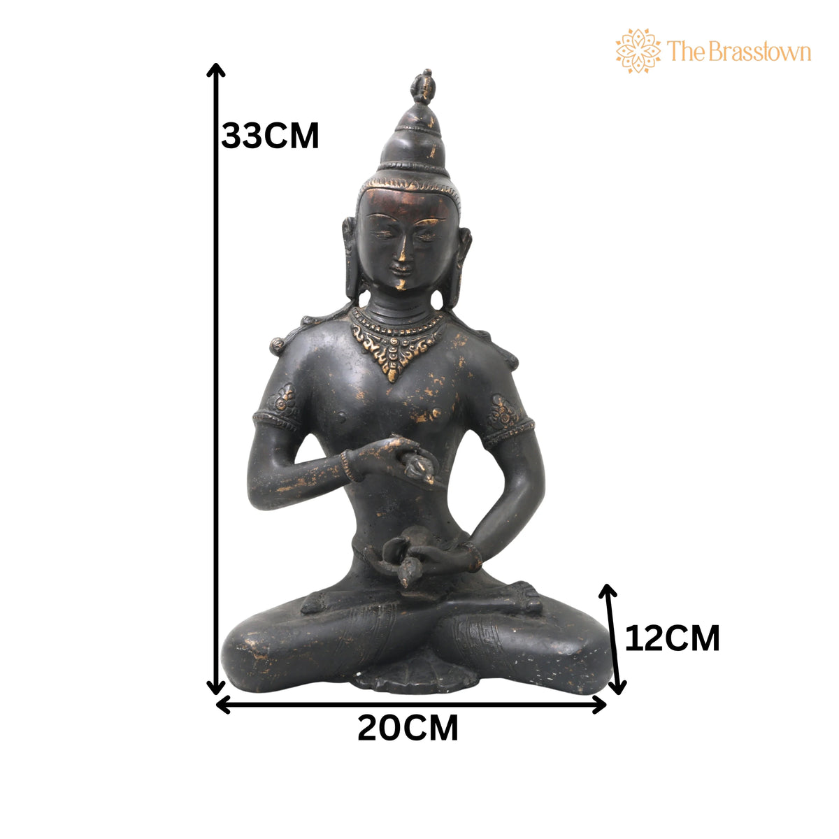 Brass Lokeshwar Buddha Idol – Handcrafted Avalokiteshvara Murti, Bodhisattva of Compassion Statue, Antique Peetal Vigraha for Home 13 Inch 5