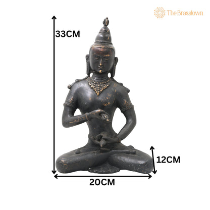 Brass Lokeshwar Buddha Idol – Handcrafted Avalokiteshvara Murti, Bodhisattva of Compassion Statue, Antique Peetal Vigraha for Home 13 Inch 5