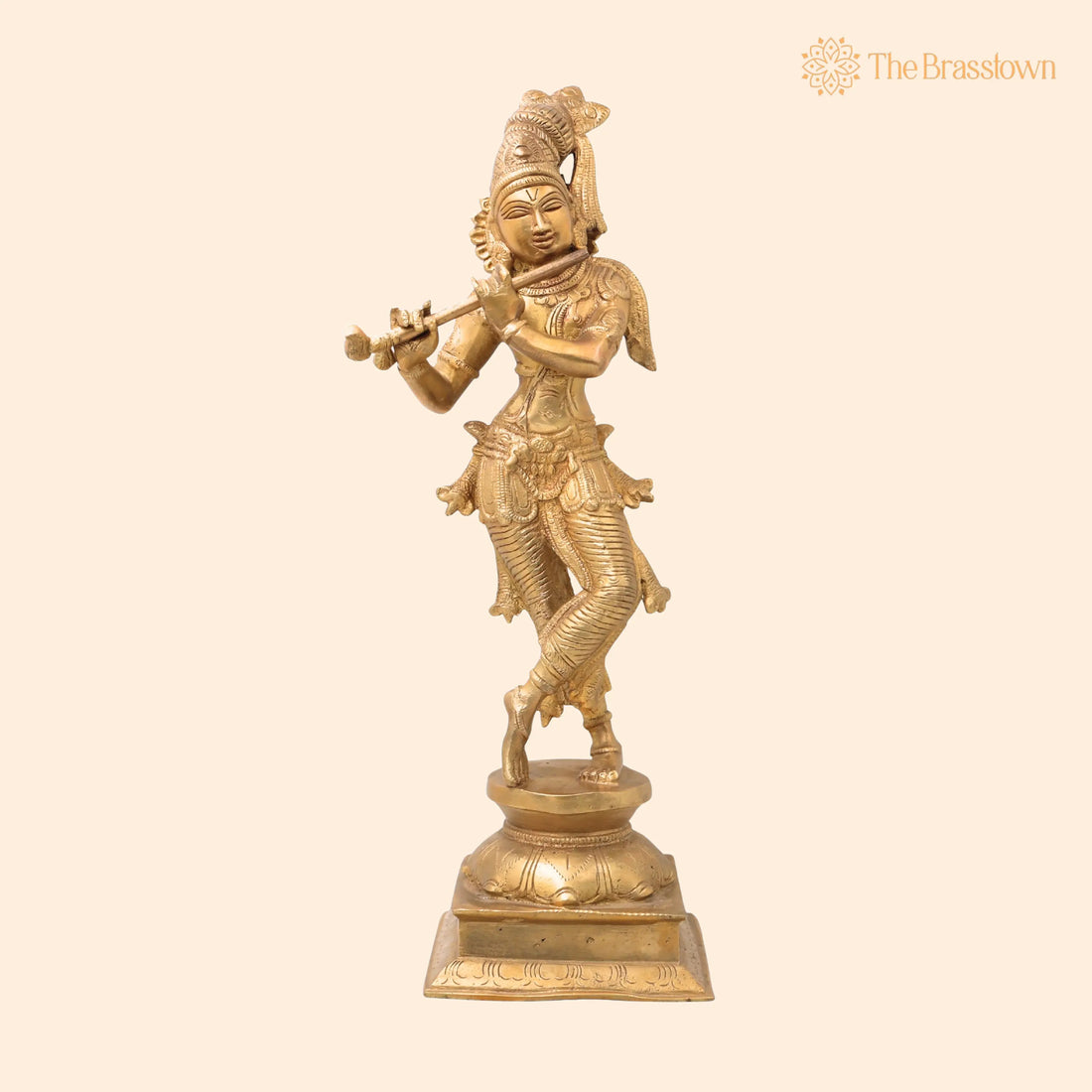 Brass Krishna Idol – Handcrafted Gopal Murti, Radha Krishna Statue, Lord Krishna Sculpture for Home, Temple &amp; Puja Décor, Govinda, Keshava 15 Inch 1