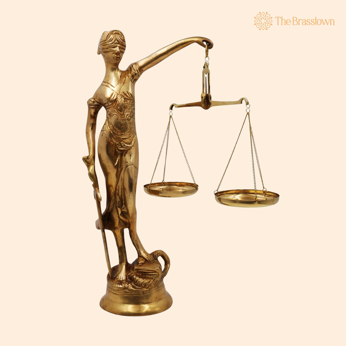 Brass Blind Folded Justice Sculptures – Handcrafted Lady Justice Statues, Themis Sculptures, Andha Kanoon, Lady Justice Statue Of Law 13.5 Inch 1