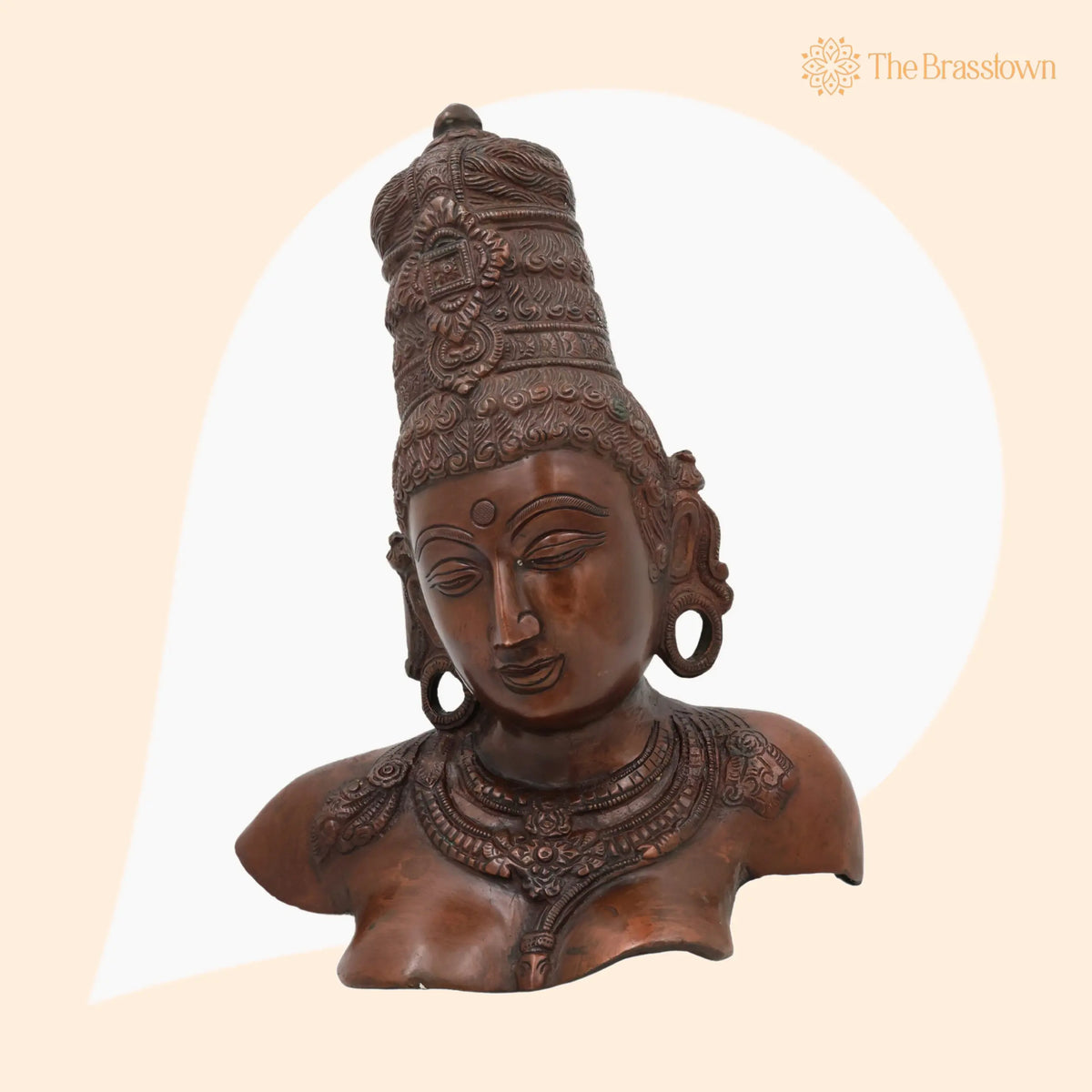 Brass Parvati Face Idol – Handcrafted Home Temple &amp; Spiritual Décor 12 Inch 1