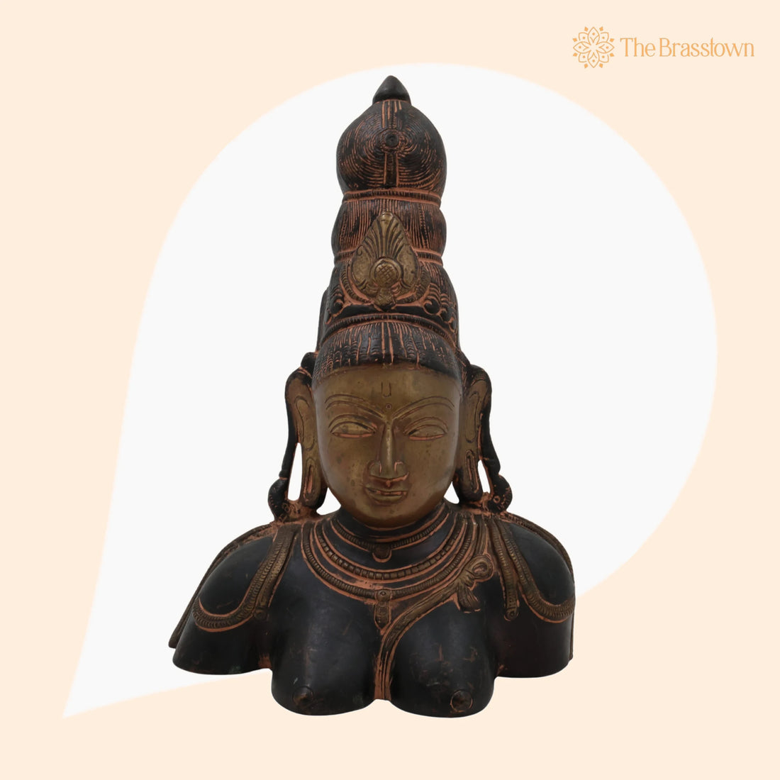 Brass Parvati Face Idol – Handcrafted Gauri Uma Devi Head Murti for Pooja, Home Temple &amp; Spiritual Décor 10.5 Inch 1