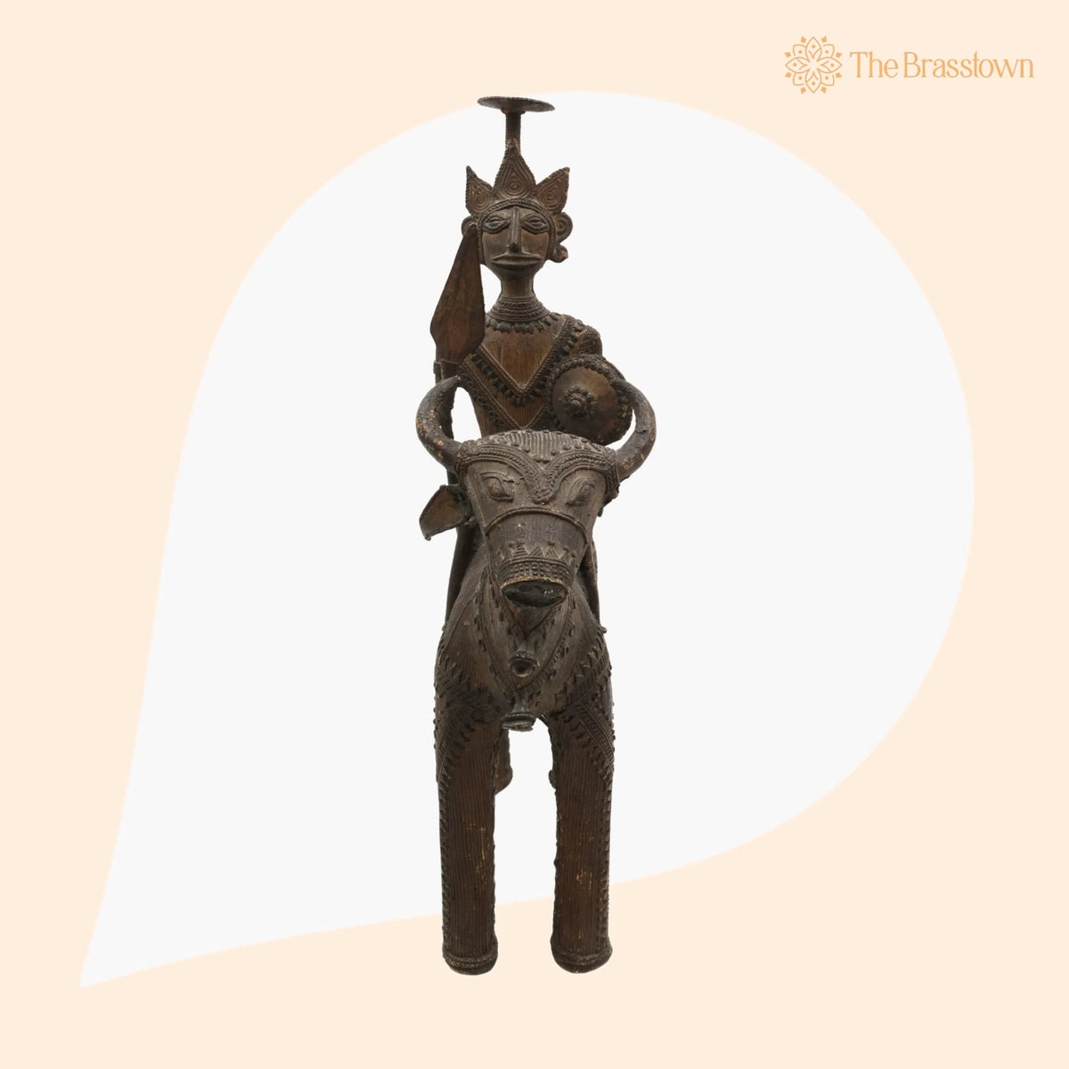 Brass Man on Bull Statue – Handcrafted Bastar Dhokra Tribal Art for Home Décor &amp; Gifting 14 Inch 1