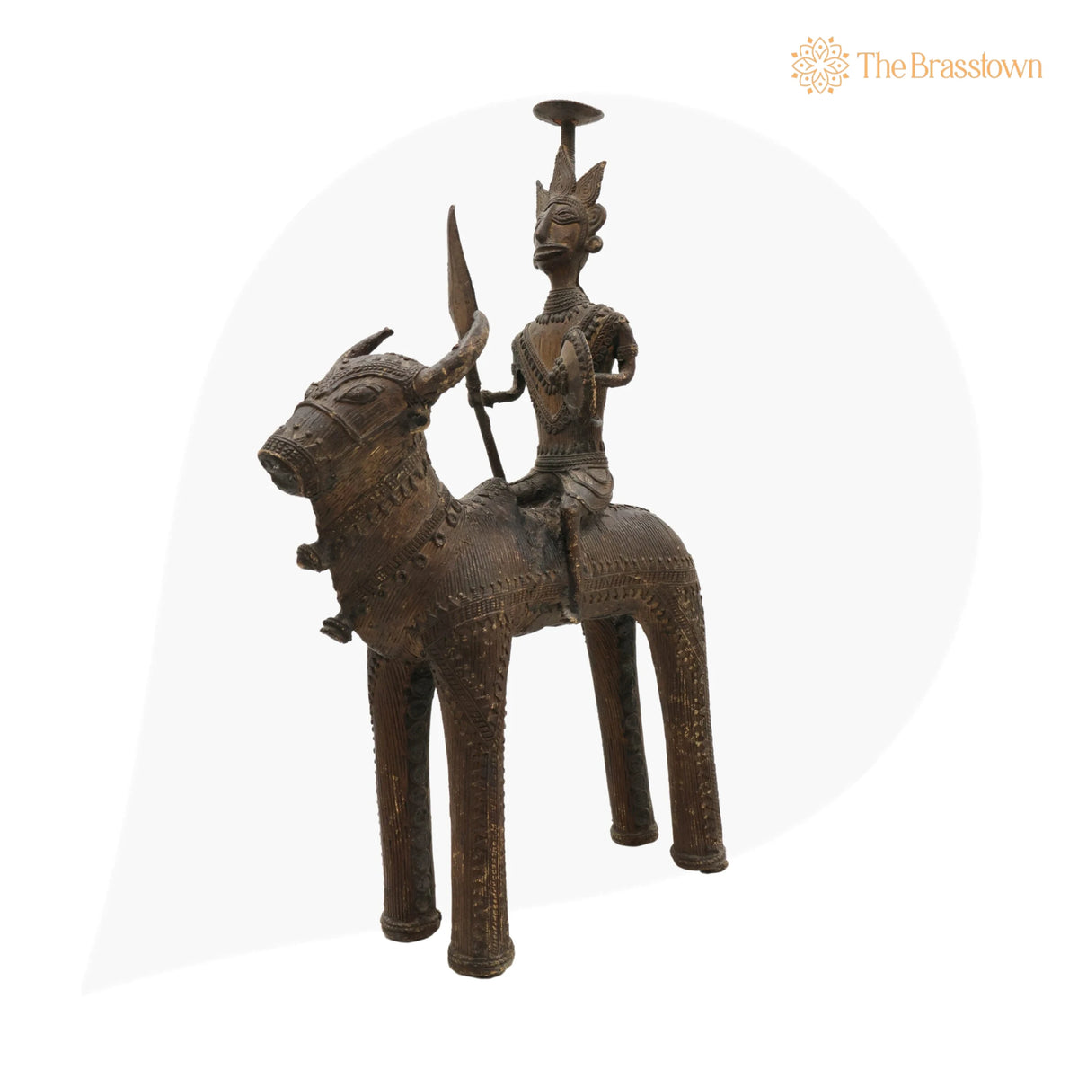 Brass Man on Bull Statue – Handcrafted Bastar Dhokra Tribal Art for Home Décor &amp; Gifting 14 Inch 2