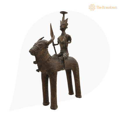 Brass Man on Bull Statue – Handcrafted Bastar Dhokra Tribal Art for Home Décor &amp; Gifting 14 Inch 2