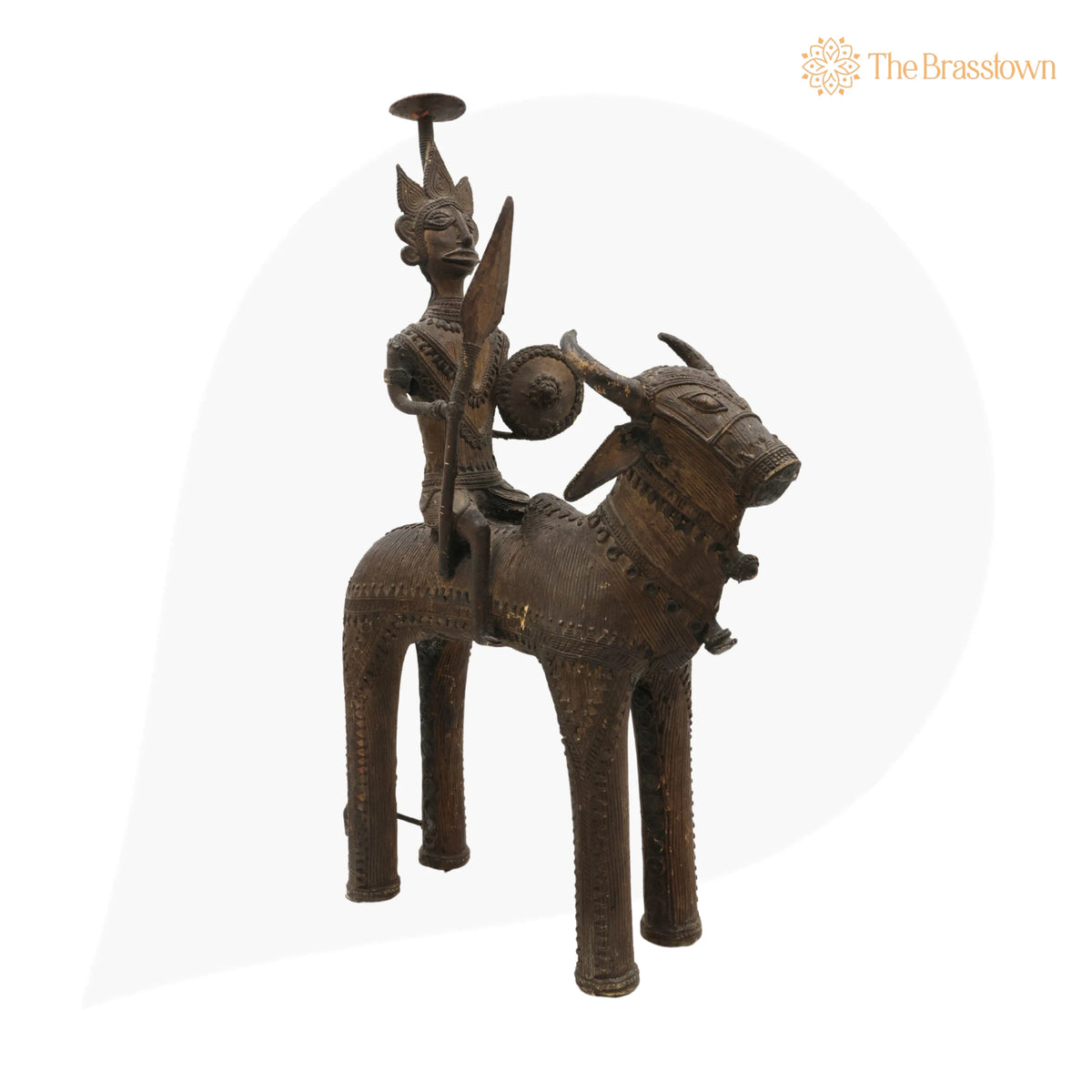 Brass Man on Bull Statue – Handcrafted Bastar Dhokra Tribal Art for Home Décor &amp; Gifting 14 Inch 3