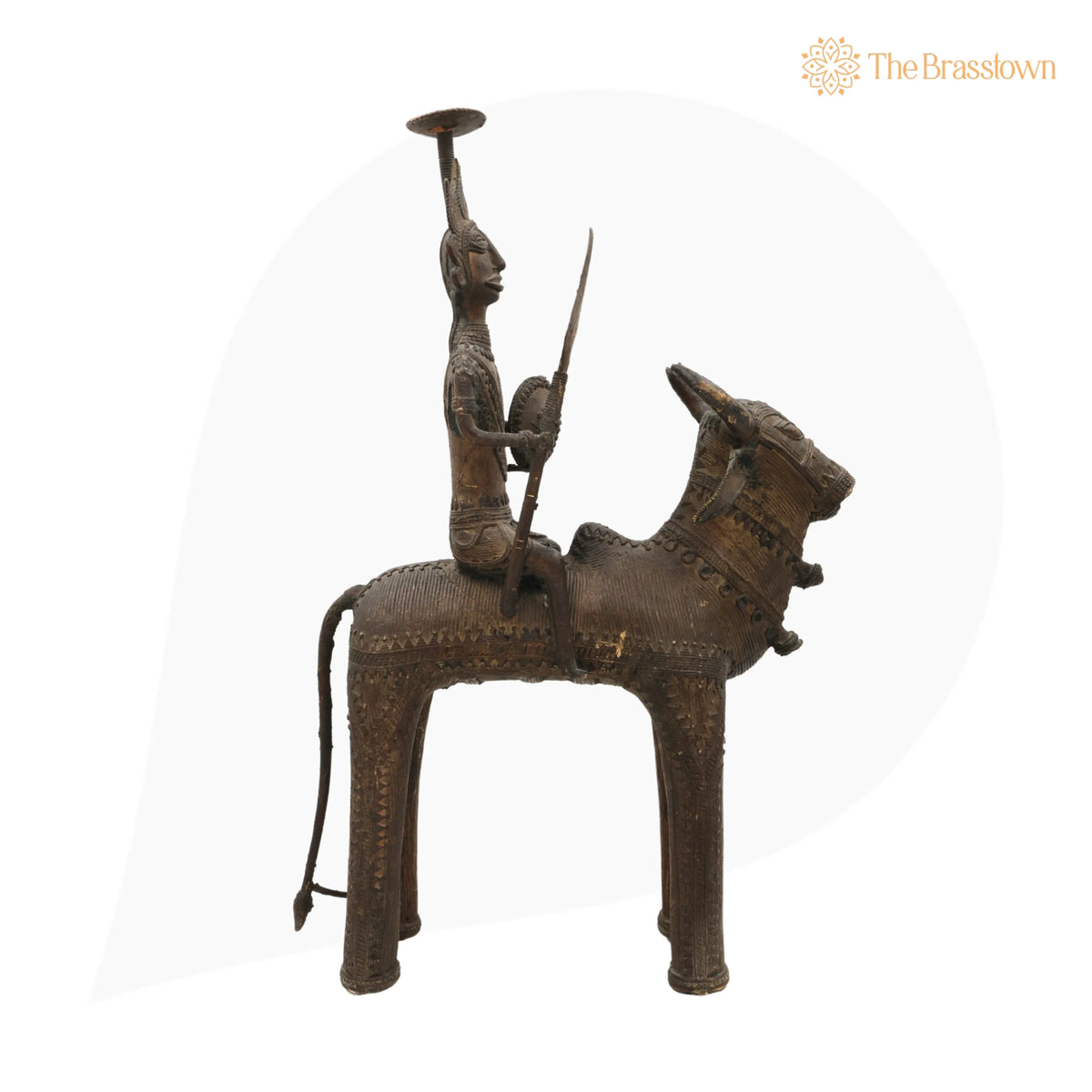 Brass Man on Bull Statue – Handcrafted Bastar Dhokra Tribal Art for Home Décor &amp; Gifting 14 Inch 4