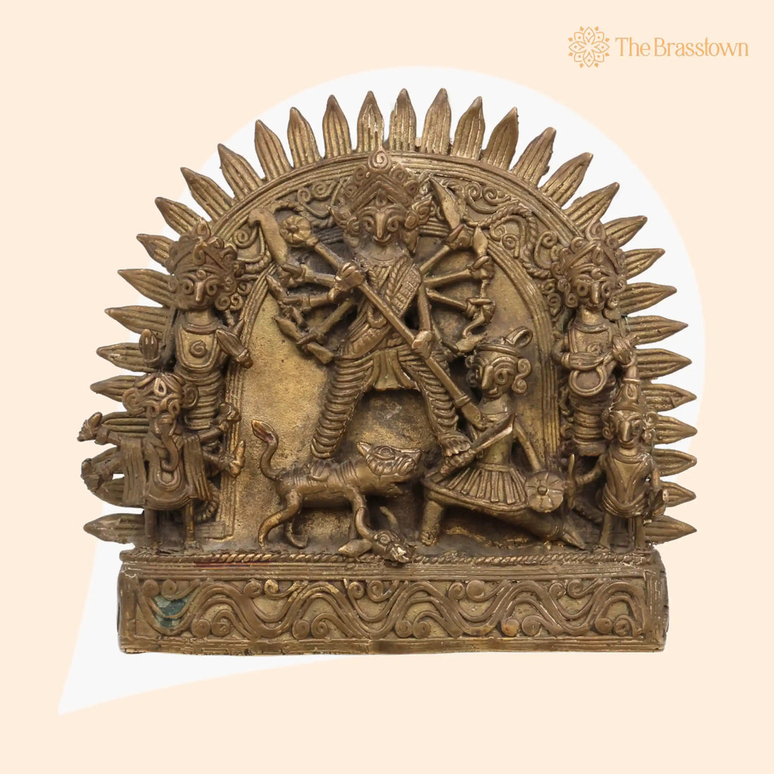 Brass Durga Idol – Handcrafted Mahishasura Mardini Murti for Puja, Home Mandir &amp; Décor 6 Inch 1