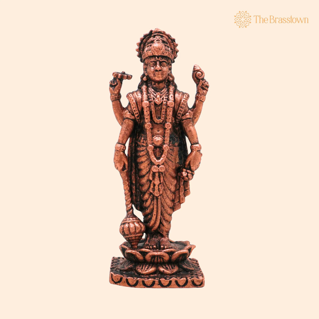 Copper Vishnu Antique Idol – Handcrafted Lord Narayan Statue, Sri Vishnu Ji Murti for Puja, Home Mandir &amp; Décor 3 Inch 1