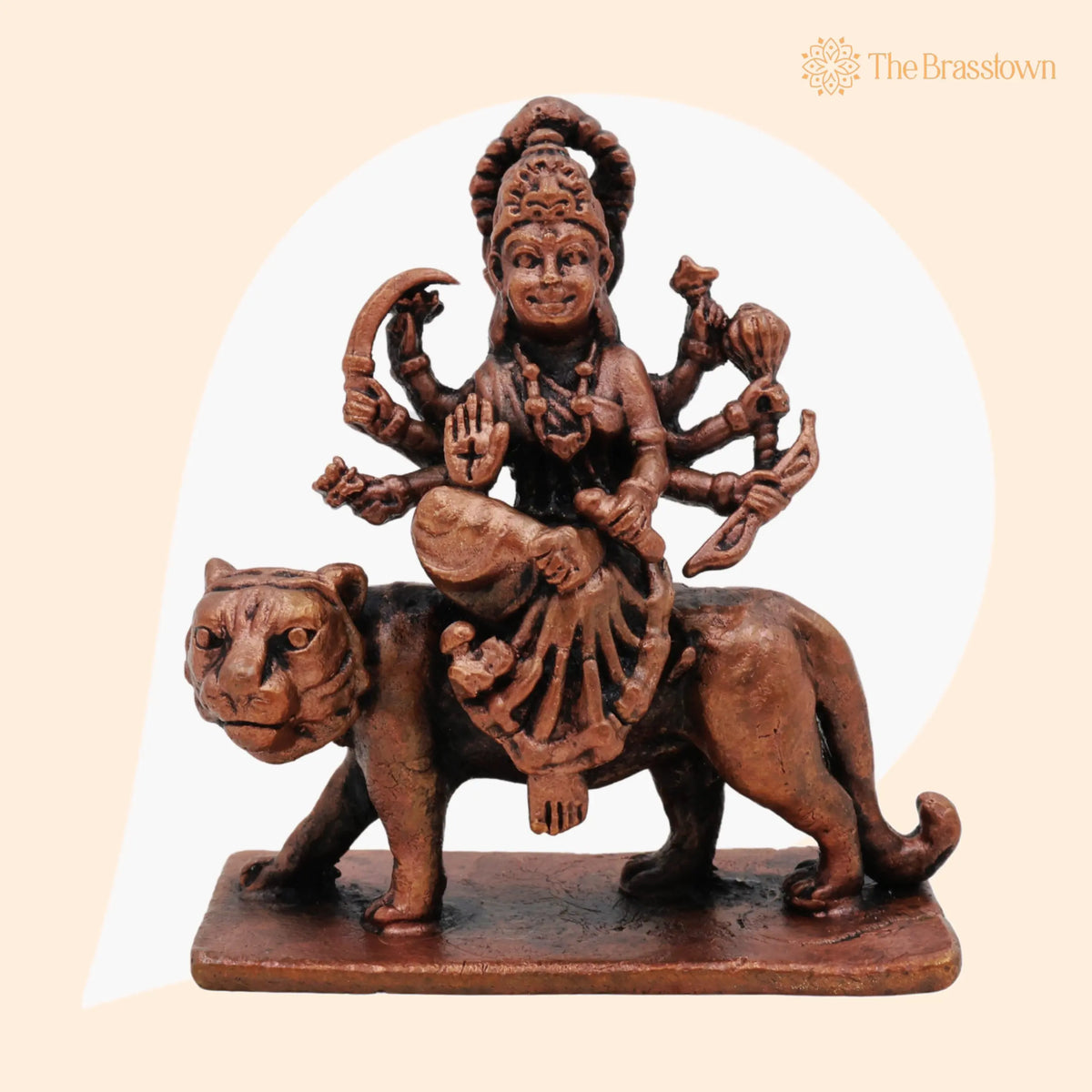 Handcrafted Copper Mahishasura Mardini Idol – Tamra Durga Devi Chamundeshwari Moorti, Tamraloha Durga Statue for Pooja 3 Inch 1