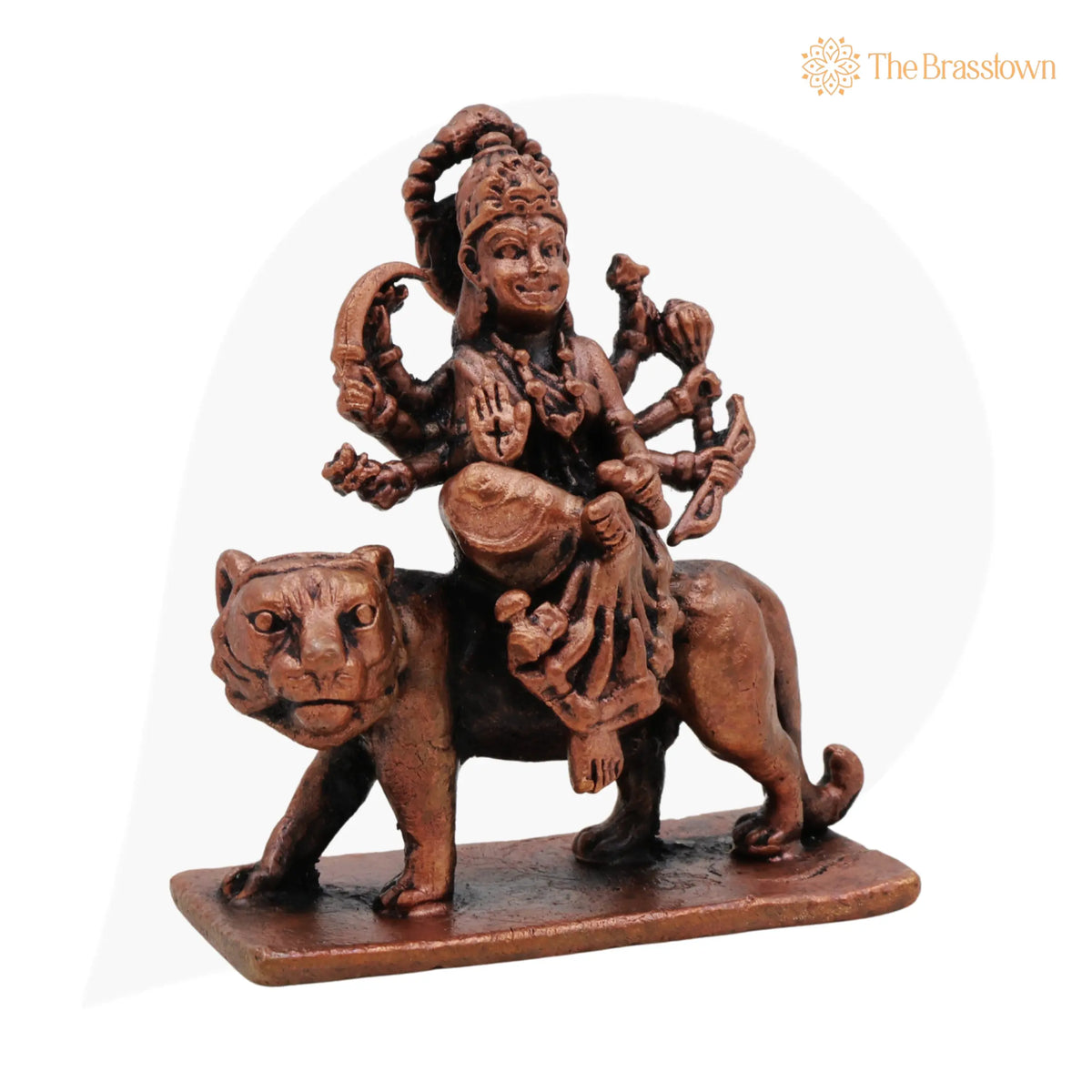 Handcrafted Copper Mahishasura Mardini Idol – Tamra Durga Devi Chamundeshwari Moorti, Tamraloha Durga Statue for Pooja 3 Inch 3