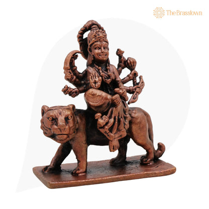 Handcrafted Copper Mahishasura Mardini Idol – Tamra Durga Devi Chamundeshwari Moorti, Tamraloha Durga Statue for Pooja 3 Inch 3