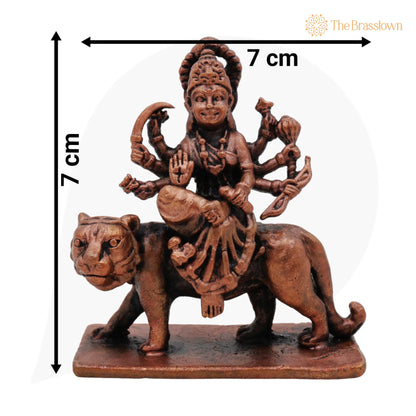Handcrafted Copper Mahishasura Mardini Idol – Tamra Durga Devi Chamundeshwari Moorti, Tamraloha Durga Statue for Pooja 3 Inch 5