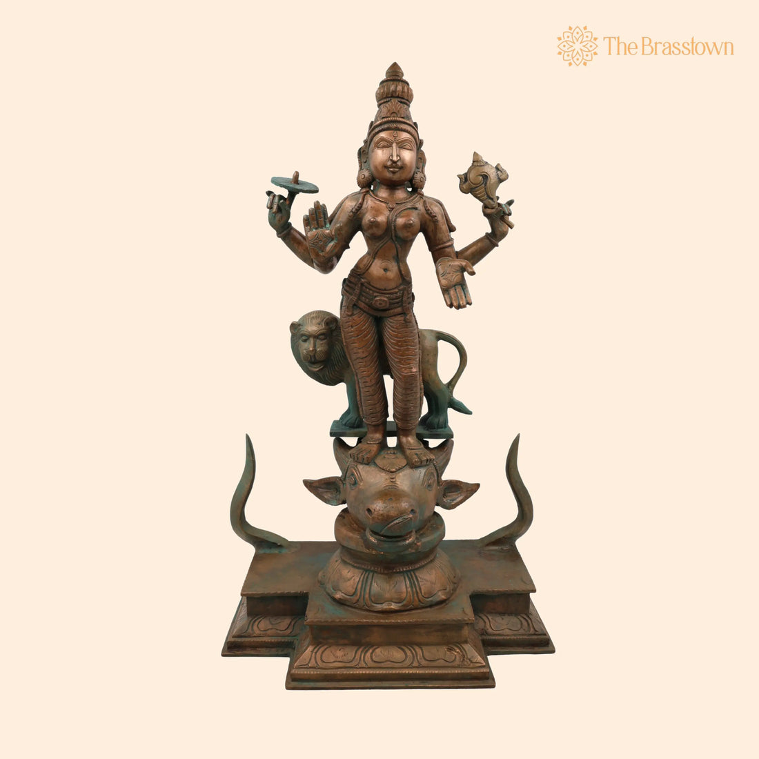 Handcrafted Bronze Durga Devi Idol – Mahishasura Mardini Panchaloha Sculpture for Puja, Home Mandir &amp; Décor 19 Inch 1