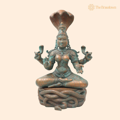 Handcrafted Bronze Manasadevi Idol – Authentic Panchaloha Manasa Mata Statue for Puja, Home Mandir &amp; Décor 15.5 Inch 1