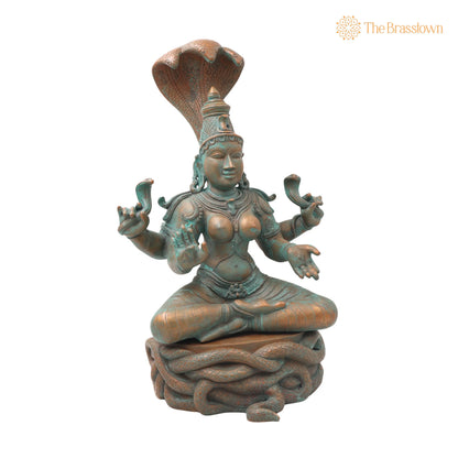 Handcrafted Bronze Manasadevi Idol – Authentic Panchaloha Manasa Mata Statue for Puja, Home Mandir &amp; Décor 15.5 Inch 2