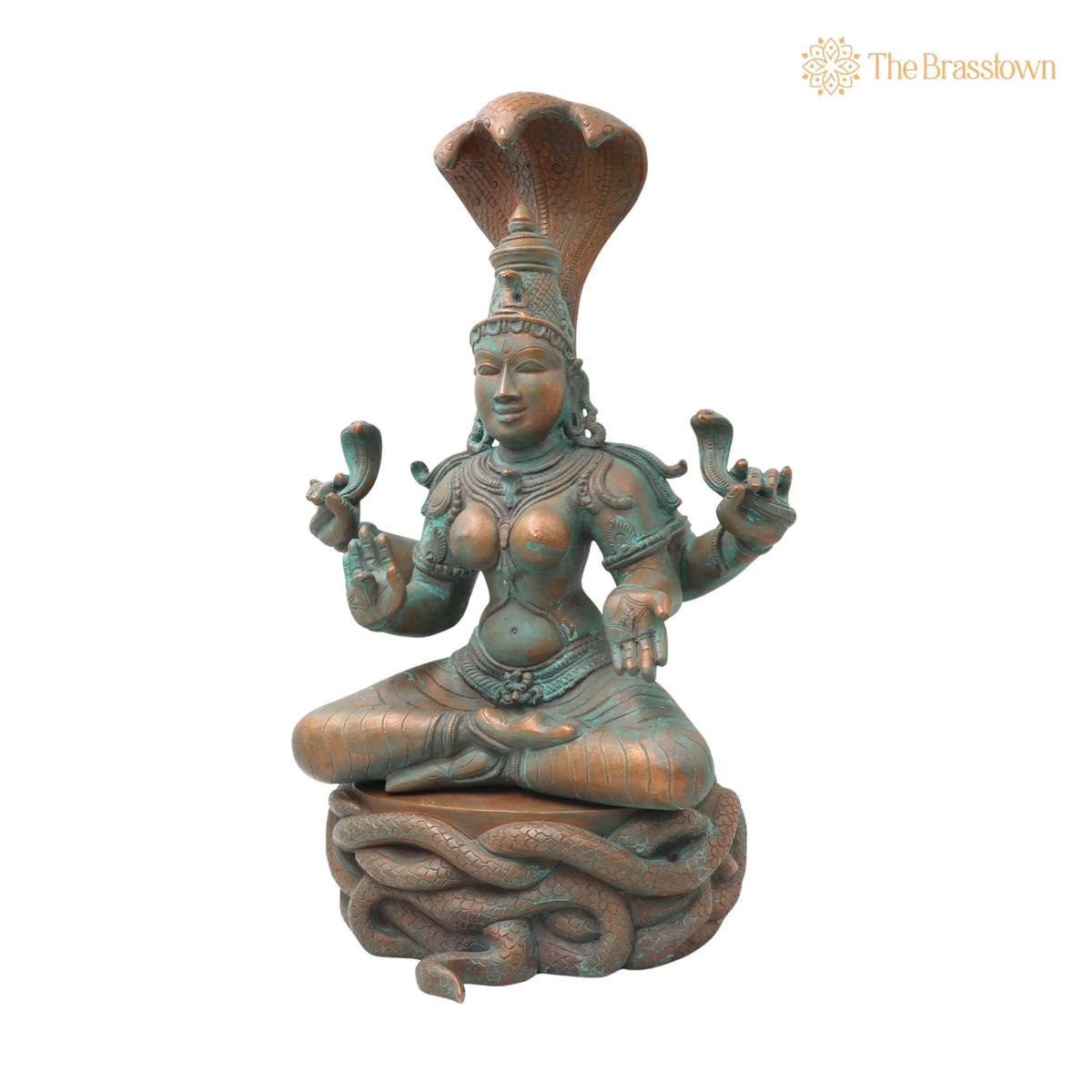 Handcrafted Bronze Manasadevi Idol – Authentic Panchaloha Manasa Mata Statue for Puja, Home Mandir &amp; Décor 15.5 Inch 3