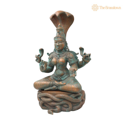 Handcrafted Bronze Manasadevi Idol – Authentic Panchaloha Manasa Mata Statue for Puja, Home Mandir &amp; Décor 15.5 Inch 3