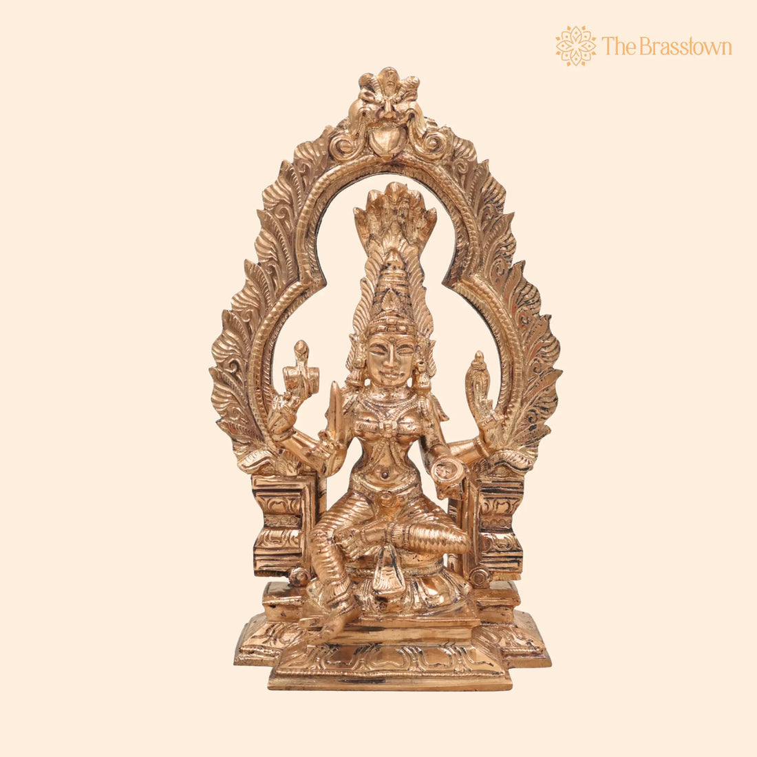 Handcrafted Bronze Mariamman Idol – Panchaloha Samayapuram Karumari Amman, South Indian Grama Devata Sculpture for Temple &amp; Home 8 Inch 1