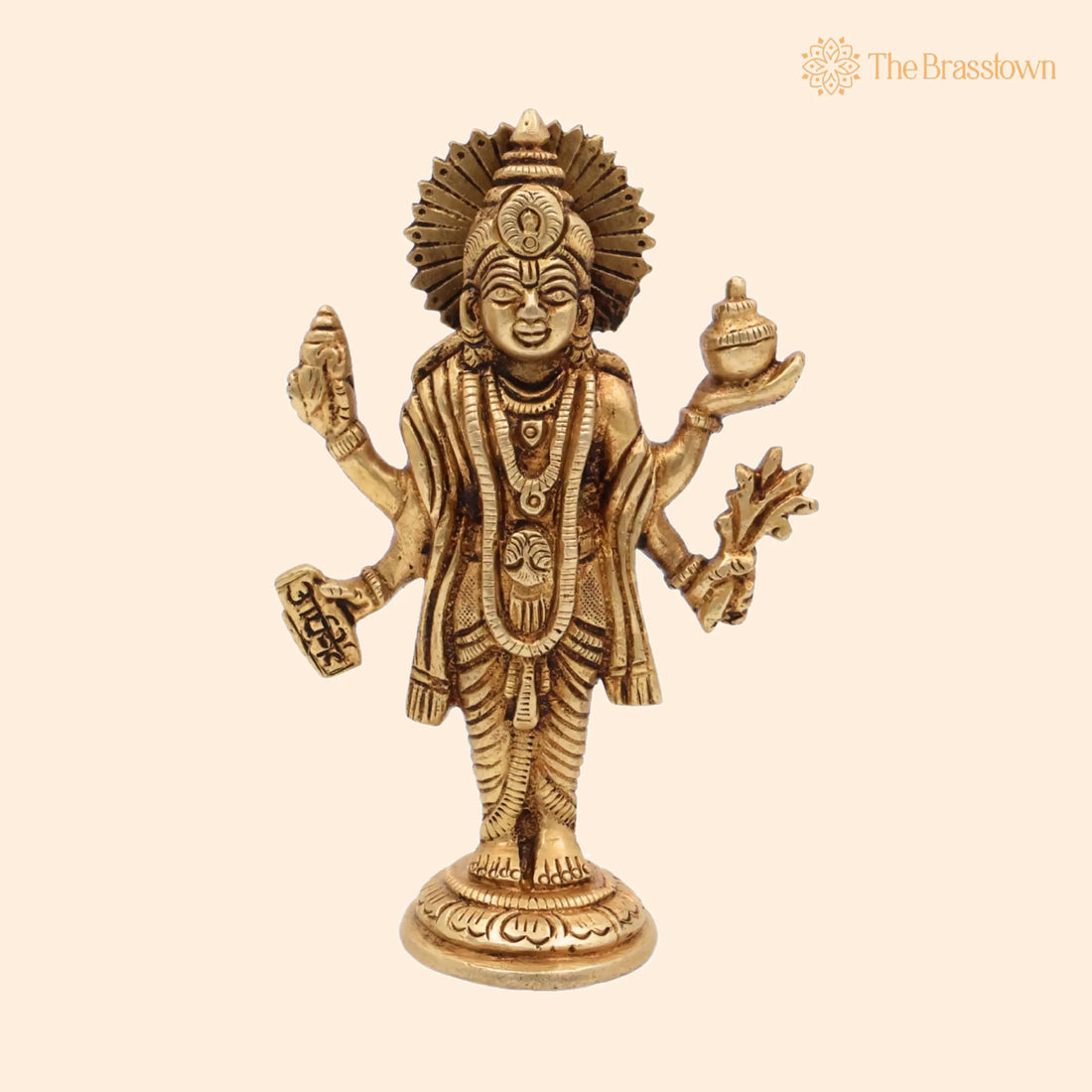 Handcrafted Brass Lord Dhanvantari Idol – Bhagwan Dhanwantari Murti, God of Ayurveda, Healing &amp; Amrit Kalash Statue for Puja 5 Inch 1