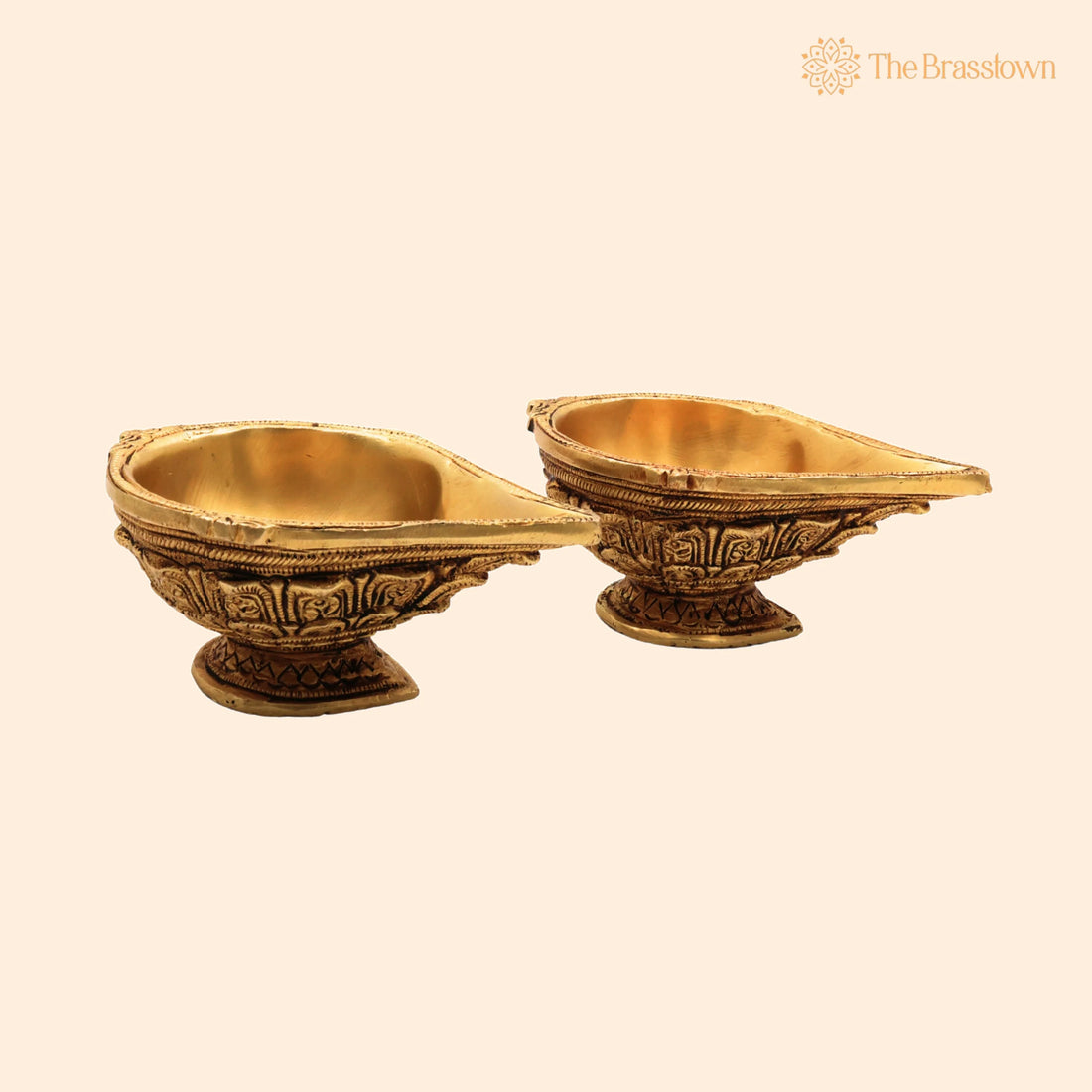 Brass Diya Set of 2 – 2 Inch Handcrafted Designer Deepam, Pooja Lamps for Home Décor, Gold Finish 2 Inch 1