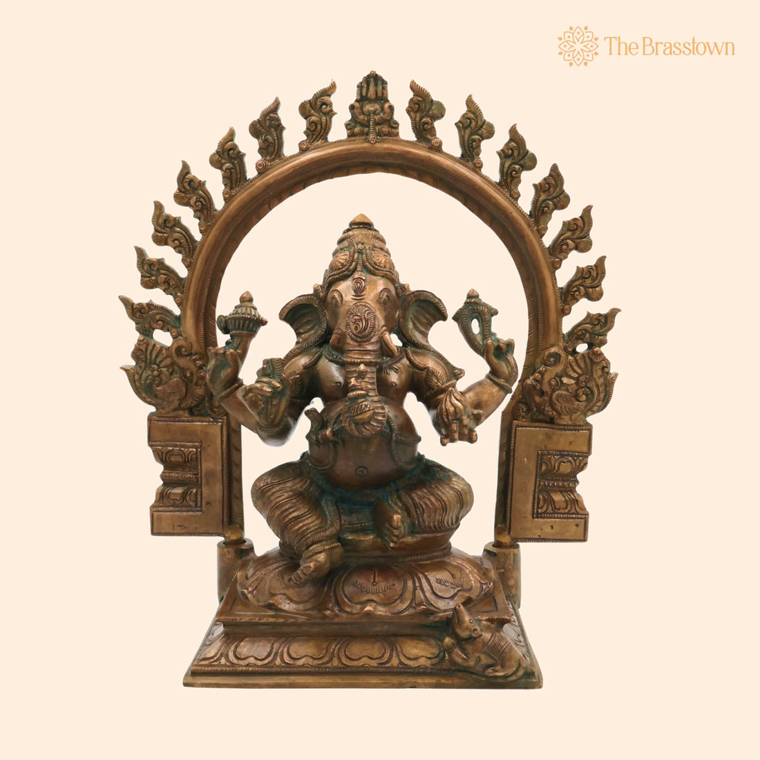 Handmade Panchaloha Ganapati Murti with Prabhavali – Bronze Panchadhatu Ganesha Idol for Home, Temple &amp; Puja, Vighnaharta Vigraha 13 Inch 1