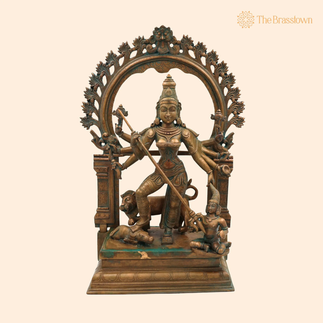 Handcrafted Panchaloha Durga Devi Idol – Bronze Mahishasura Mardini Murti, Chola Art Shakti Statue for Temple &amp; Home 18.5 Inch 1