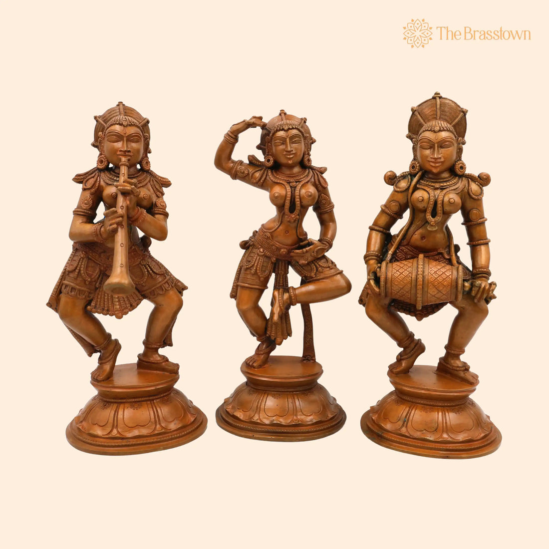 Bronze Musical Ladies Set – Folk Singers Sculptures, Handcrafted Panchaloha Figurines, Decorative Folk Art Statues 11 Inch 1
