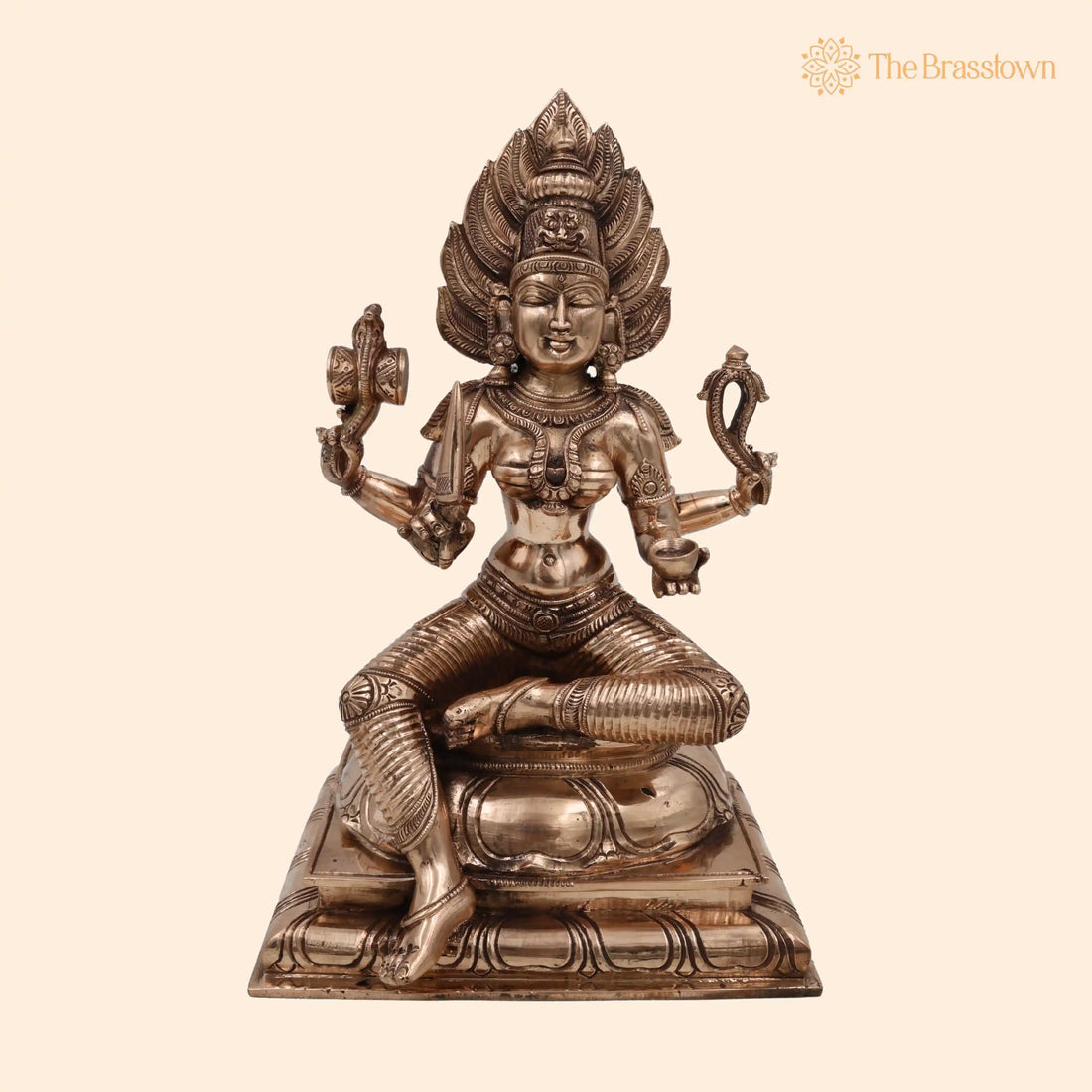 Handcrafted Bronze Mariamman Idol – Panchaloha Karumari Amman, Samayapuram Mari Mata, South Indian Grama Devata Statue 10.5 Inch 1