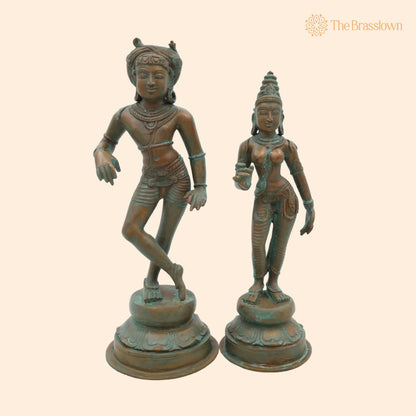 Bronze Vrishavahana Parvati Idol – Handmade Panchaloha Shiva Parvati Statue, Home Temple Décor 9 Inch 1