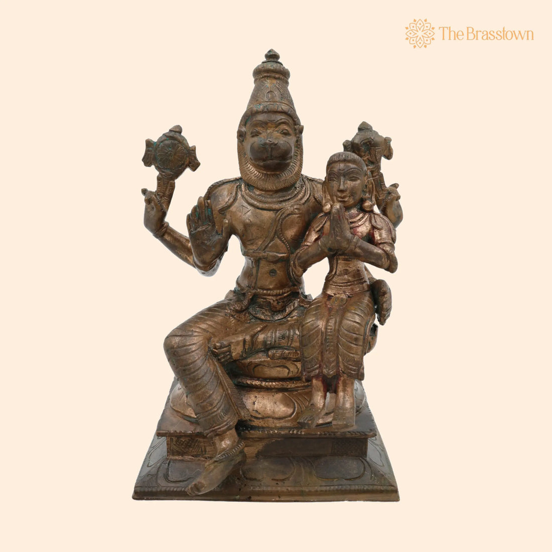 Bronze Panchaloha Lakshmi Narasimha Swamy with Prahlad Idol – Handcrafted Sri Laxmi Narasimha Murti Vigraham for Puja, Temple, Home Décor 6 Inch 1