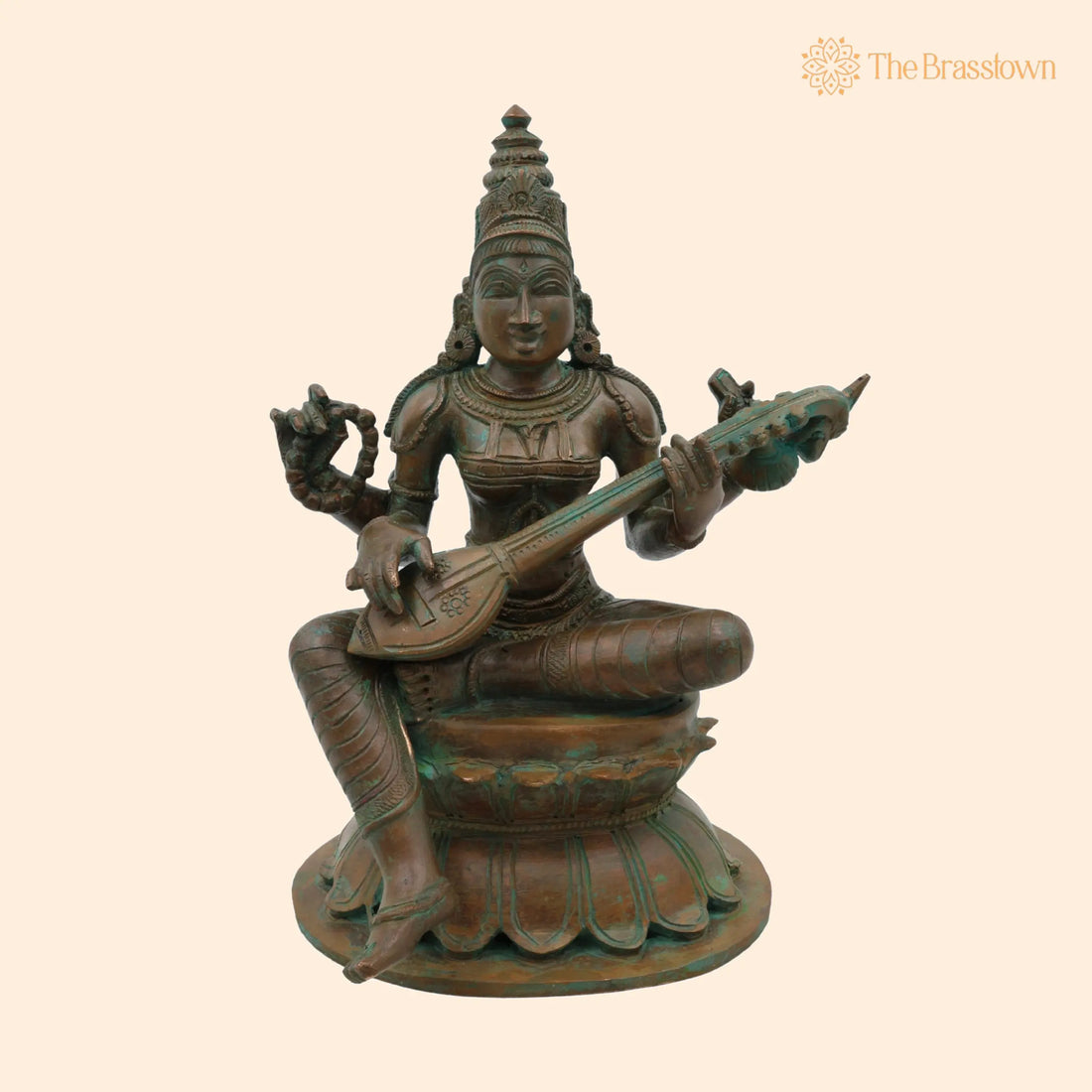 Bronze Panchadhatu Saraswati Murti – Handcrafted Saraswati Statue for Home, Temple &amp; Pooja Décor 9 Inch 1
