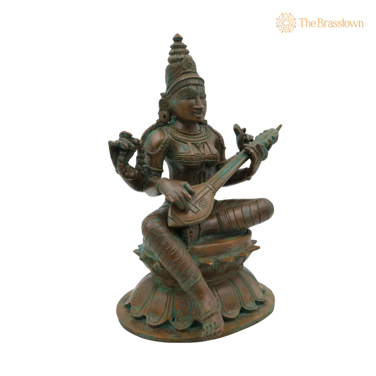 Bronze Panchadhatu Saraswati Murti – Handcrafted Saraswati Statue for Home, Temple &amp; Pooja Décor 9 Inch 3