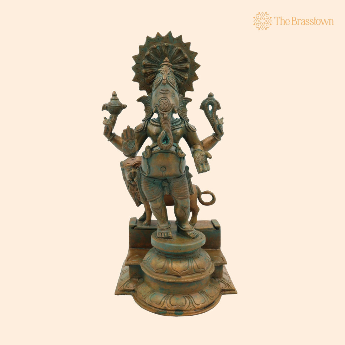 Exquisite Panchaloha Ganesha Idol – Handcrafted Bronze, Copper, Tin, Silver &amp; Gold, Drishti Ganapati, Vinayaka, Siddhivinayak 13 Inch 1