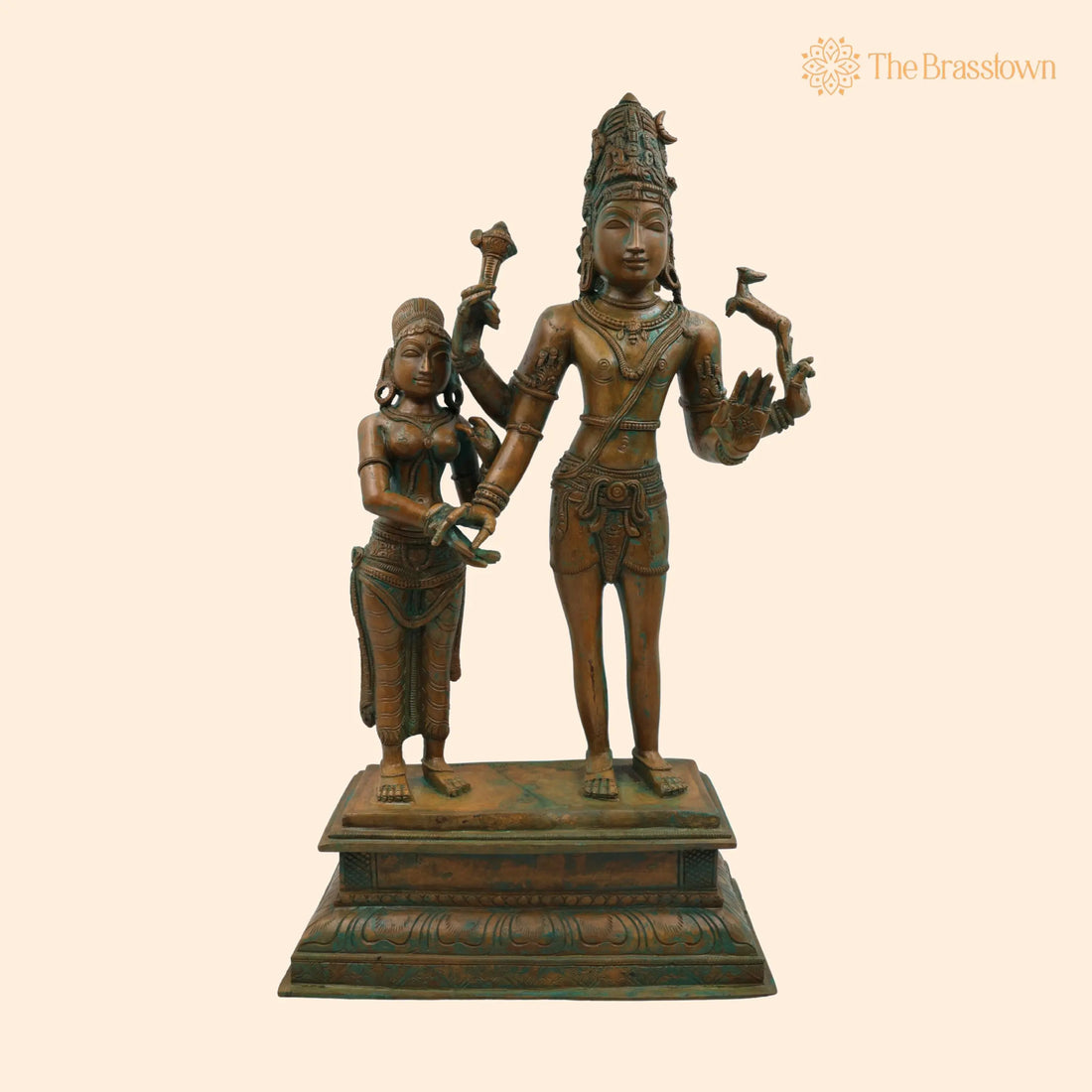 Handcrafted Bronze Lord Shiva Parvati Idol – Panchaloha Shiv Parvati Statue, Kalyanasundara Murti for Pooja, Home Décor 18.5 Inch 1