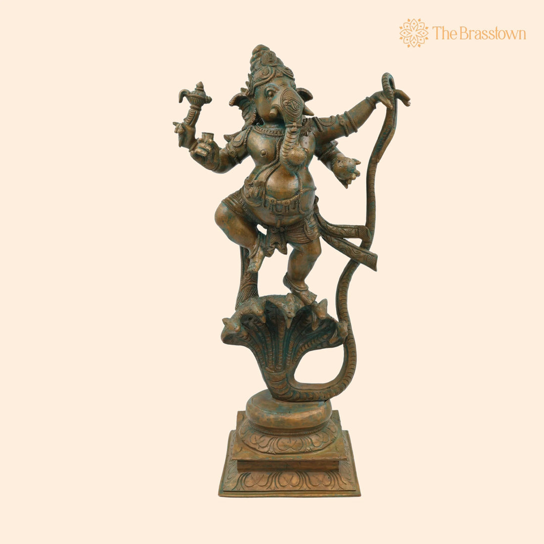 Bronze Ganesha Idol On Snake – Handcrafted Panchadhatu Ganesh Ki Murti, Panchaloha Ganpati Vigraha for Puja, Home Mandir &amp; Décor 19 Inch 1
