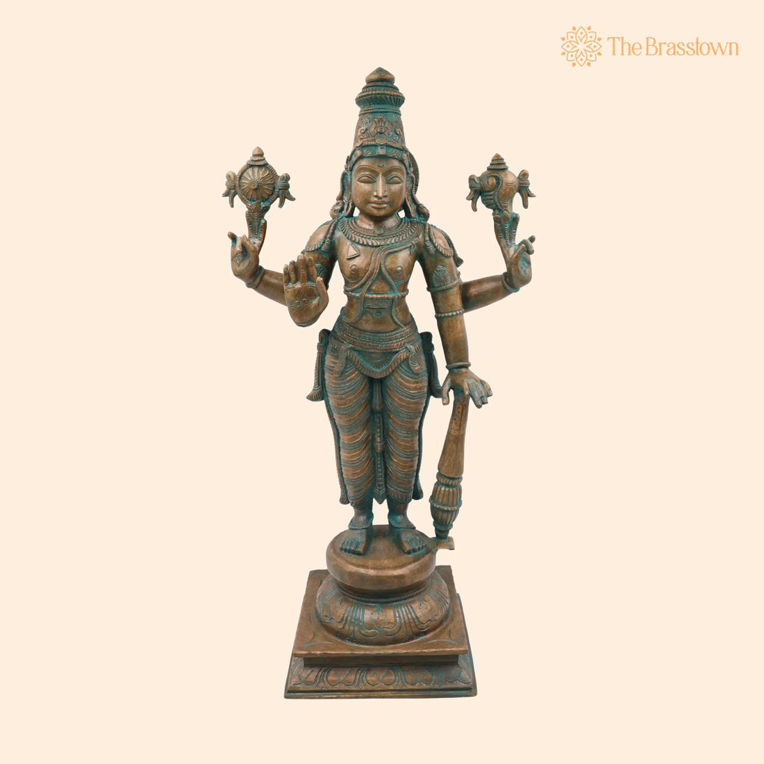 Handcrafted Bronze Vishnu Idol – Panchaloha Narayan Vigraha, Panchadhatu Sri Vishnu Statue for Temple, Home Décor, Spiritual Gifts 20 Inch 1