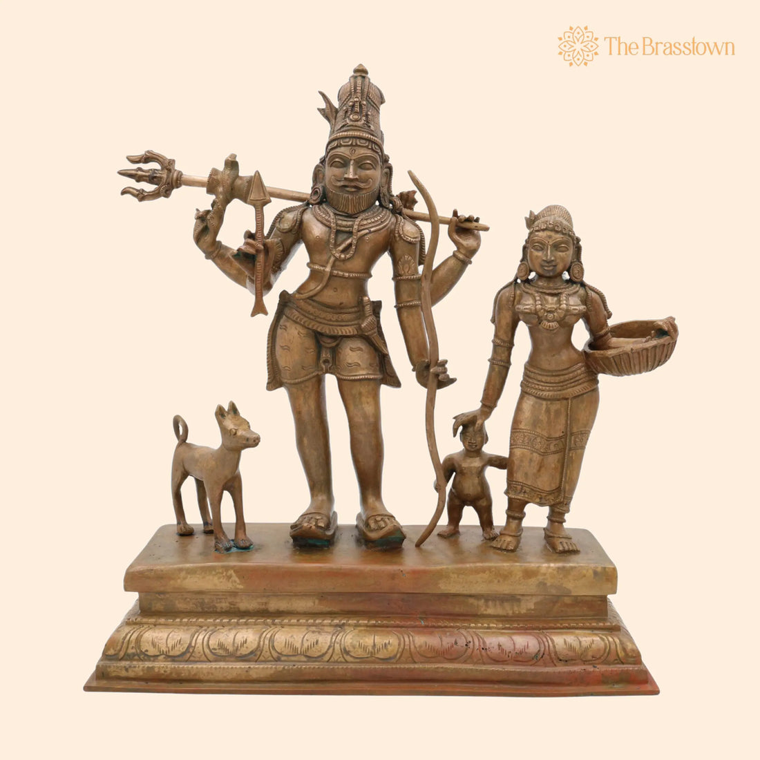 Bronze Shiva Parvati with Ganesha Idol – Handcrafted Panchaloha Shiv Shakti Ganesh Murti, Uma Maheshwari Vinayaka Statue 13.5 Inch 1
