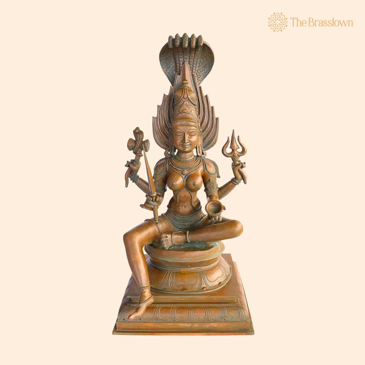 Exquisite Handmade Bronze Goddess Mariamman Idol – 55 cmVigraham Décor 21.5 Inch 1