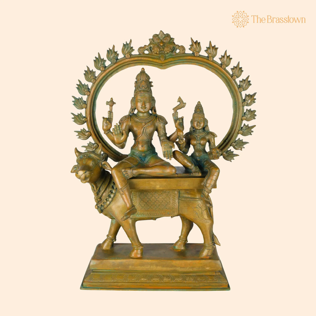 Panchaloha Shiva Parvati on Nandi – Exquisite Handmade Panchaloha Bronze Idol, Home Décor 17.5 Inch 1