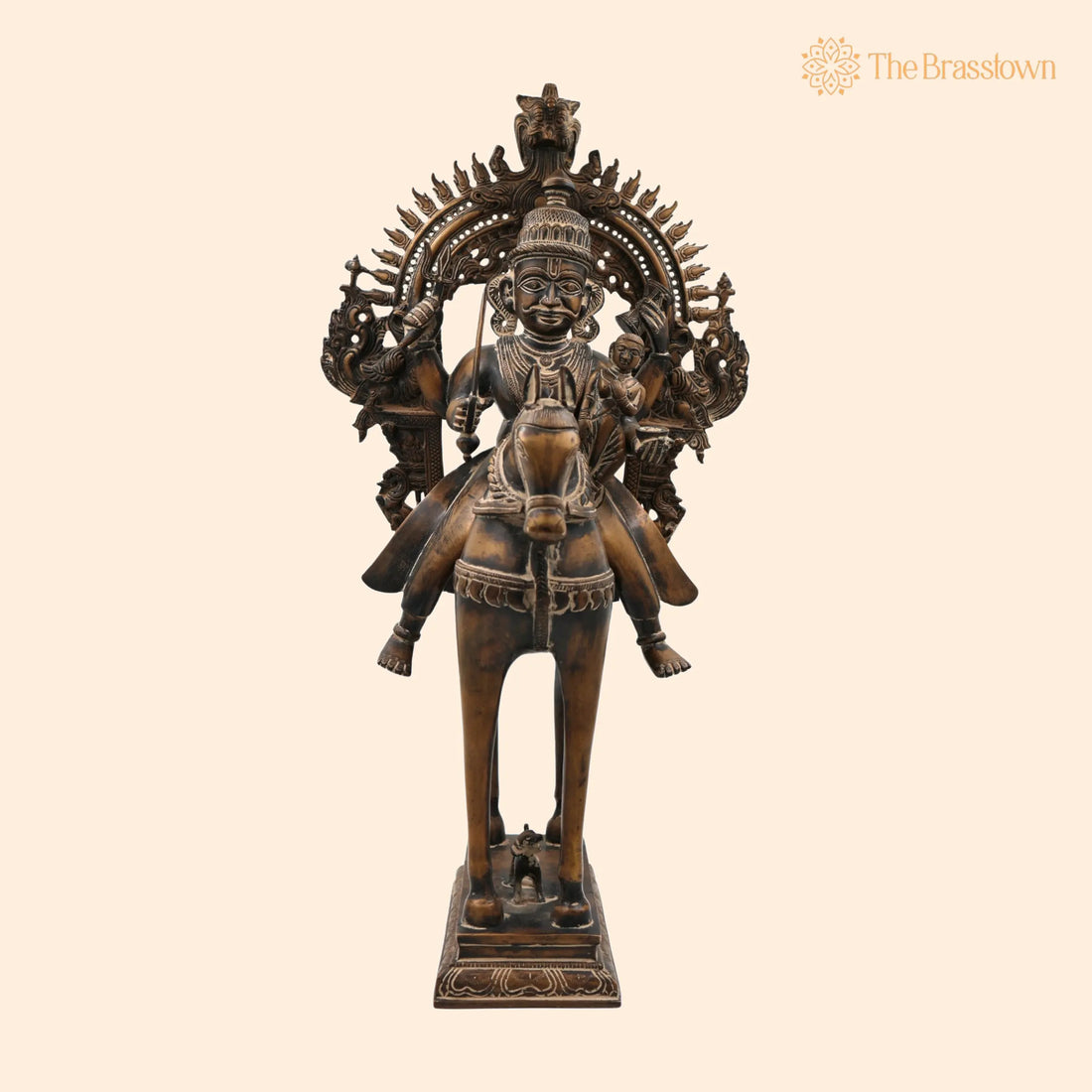 Handcrafted Brass Khandoba Idol – Martanda Bhairava Malhari Martand Mailara Murti for Puja, Home Mandir &amp; Décor 21.5 Inch 1