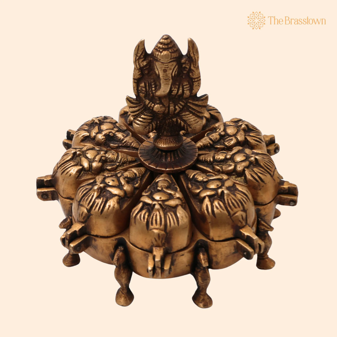 Brass Decorative Boxes – Handcrafted Box, Multipurpose Boxes, Sindoor Boxes, Sindhur Box, Antique, Box With Ganesha Idol On Top 5 Inch 1