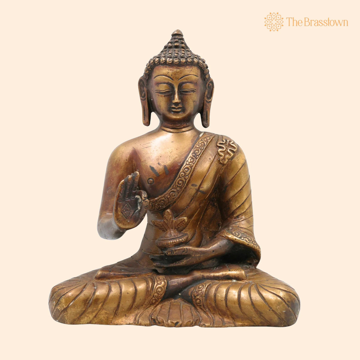 Brass Buddha Idol – Gautama Buddha Statue, Meditation Buddha, Feng Shui Home Décor, Handcrafted Indian Buddha Sculpture 8.5 Inch 1