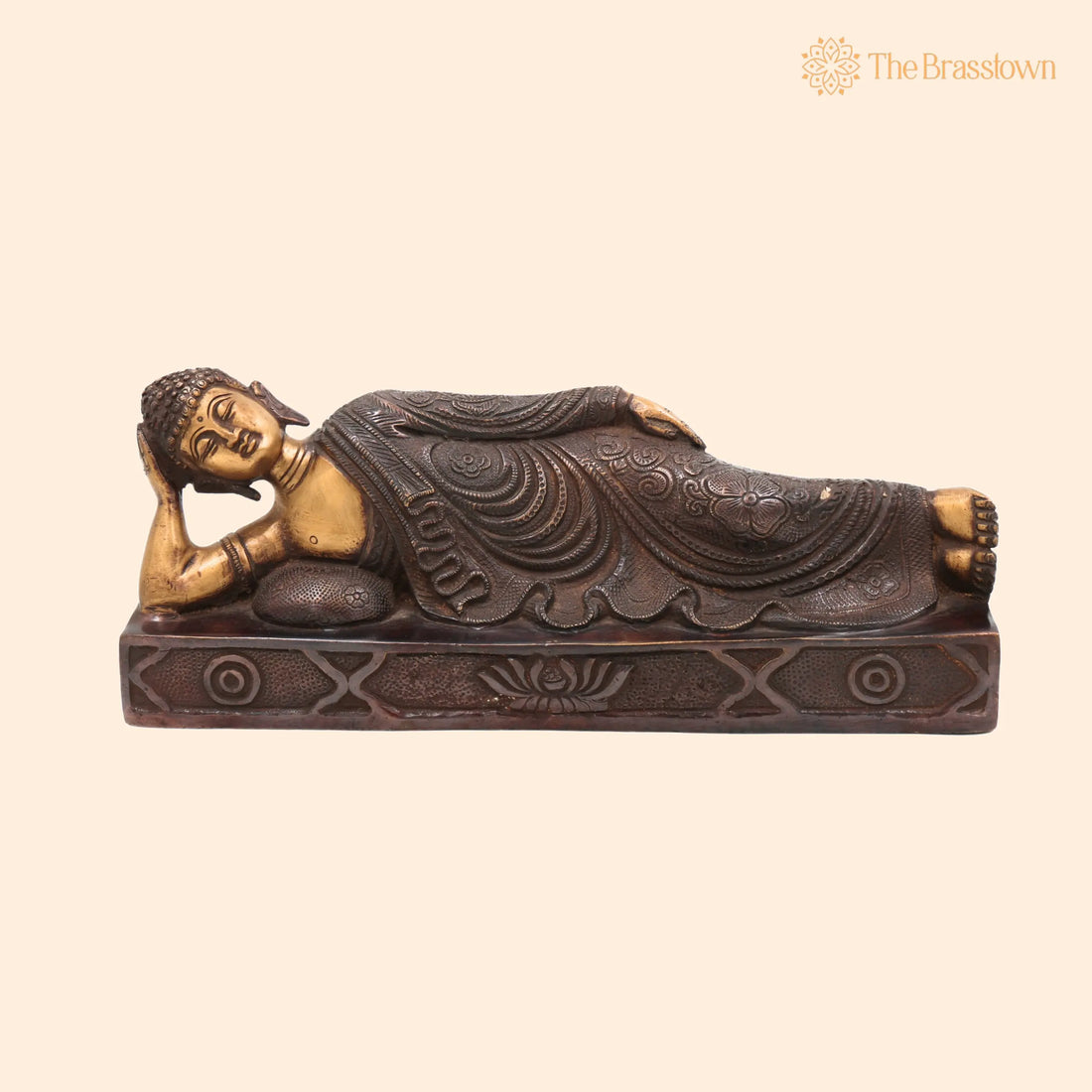 Handcrafted Brass Sleeping Buddha Idol – Reclining Shayan Buddha, Mahaparinirvana Gautam Buddha Statue for Home Décor 5 Inch 1